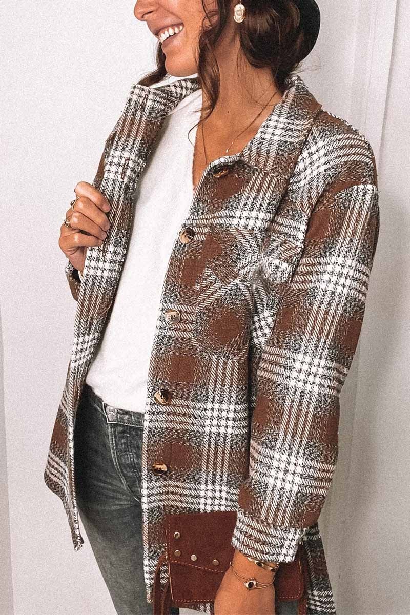 Fashion Lapel Loose Plaid Jacket Tops(3 Colors)