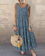 Retro Floral Cotton Maxi Dress