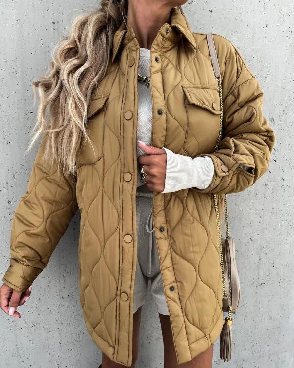 Button Down Cotton Padded Long Jacket