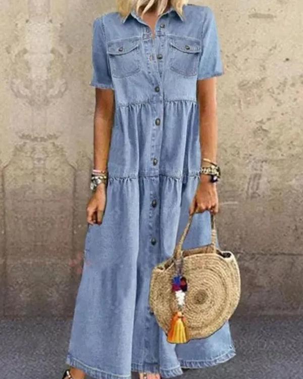 Button Down Denim Maxi Dress