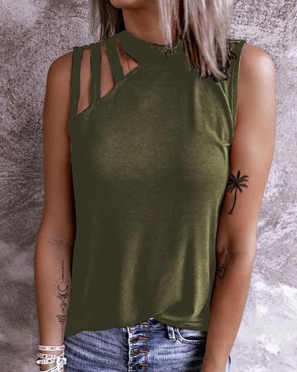 Cold Shoulder O Neck Tank Top