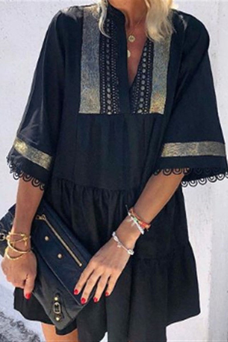 Retro V-Neck Tassels Casual Dress