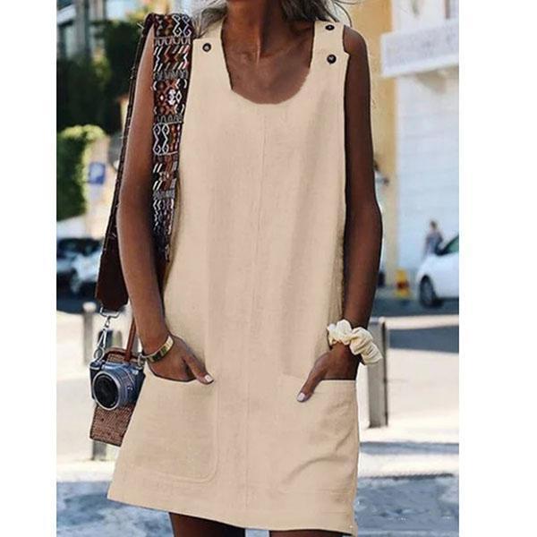 Round Neck Women  Shift Cotton-Blend Dresses