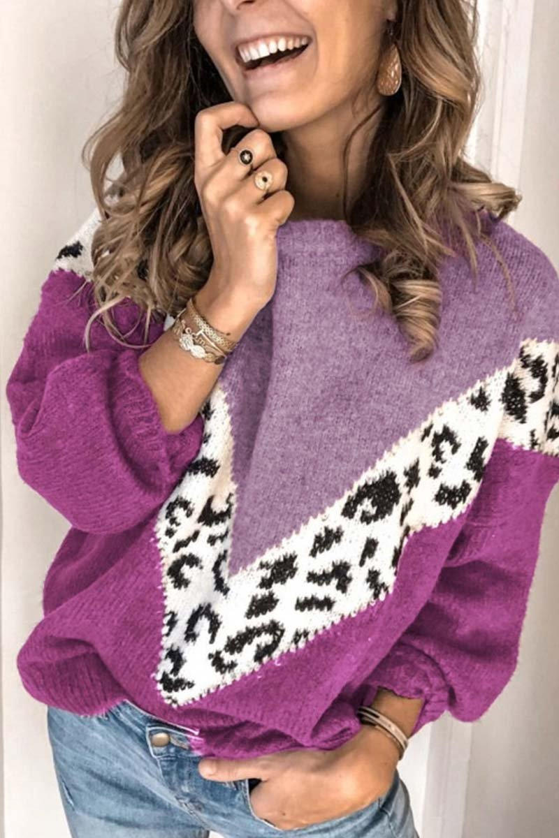 Round Neck Leopard Stitching Sweater