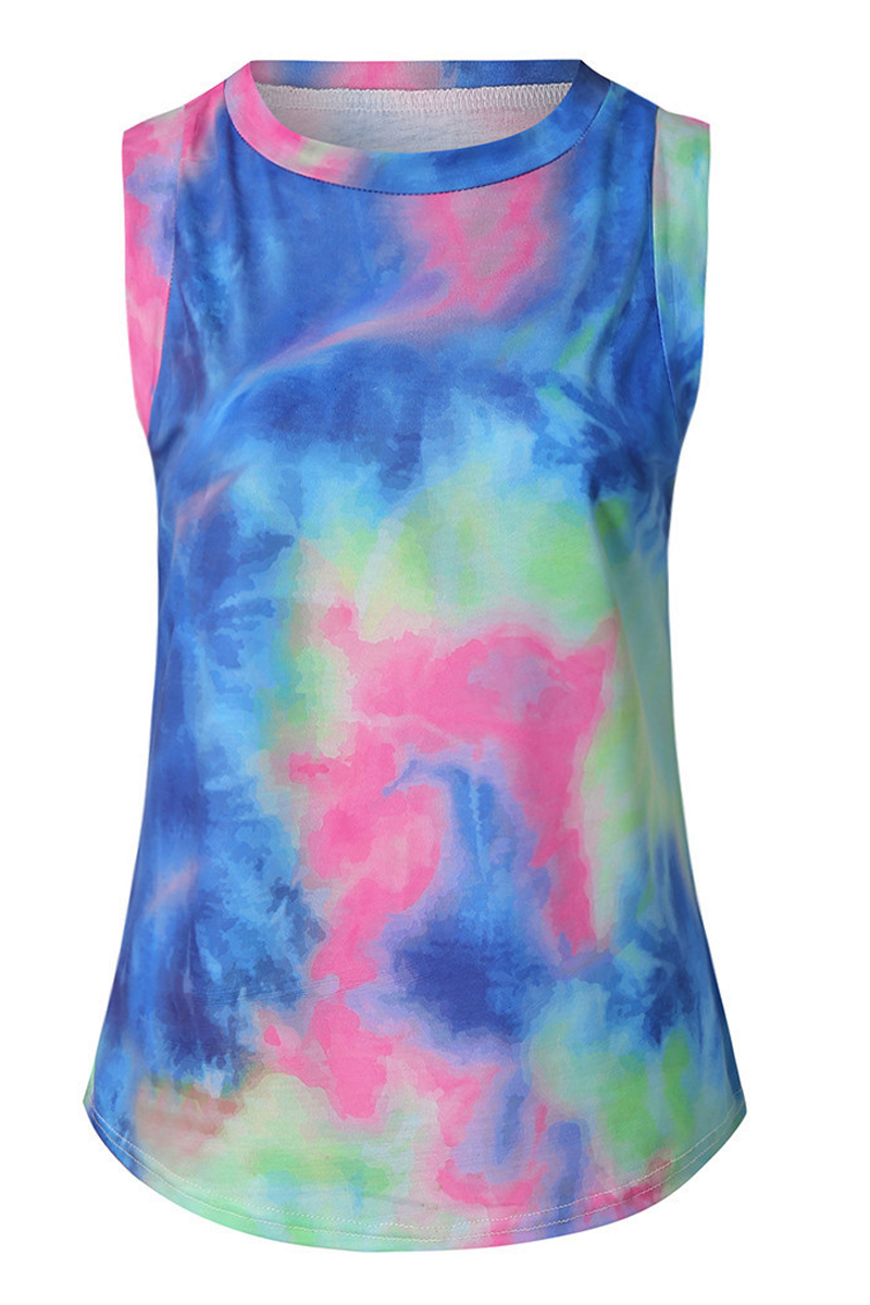 Tie Dye Round Neck Sleeveless Top