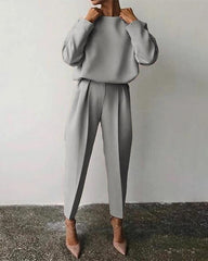 Casual Solid Color Round Neck Warm Suit