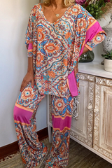 Vintage Ethnic Print V-Neck Two Pieces Sets