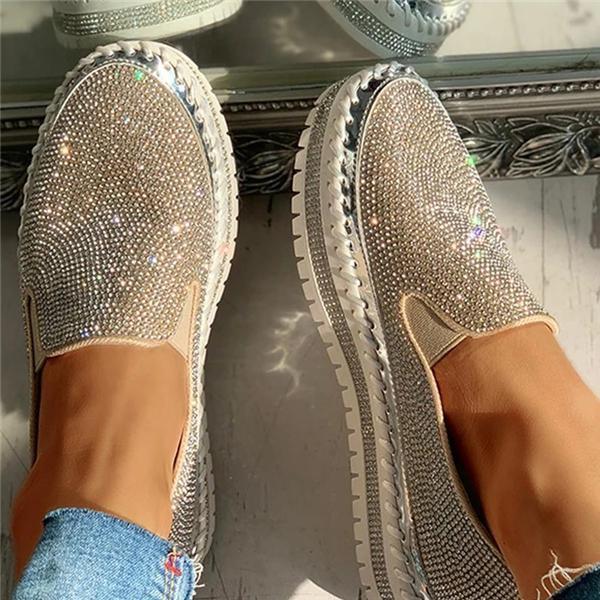 Women Casual Fashion Rhinestone Slip-on Loafers/ Sneakers