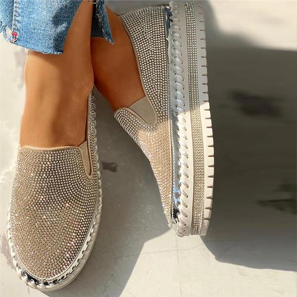 Women Casual Fashion Rhinestone Slip-on Loafers/ Sneakers