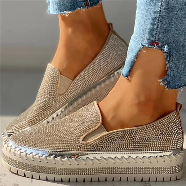 Women Casual Fashion Rhinestone Slip-on Loafers/ Sneakers