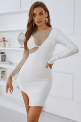 Yanely Asymmetric Mini White Bandage Dress