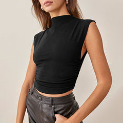 Sleeveless Mock-Neck Ruched Top