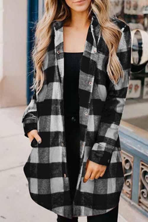 Wide Plaid Jacket Long Coat