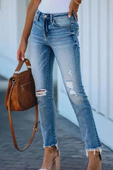 Ripped Boot Cut Denim Jeans