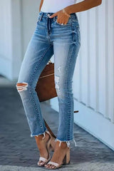 Ripped Boot Cut Denim Jeans