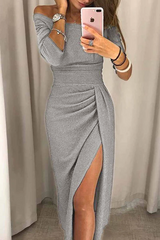 Wrap Hip Slit Collar Maxi Dresses(5 Colors)