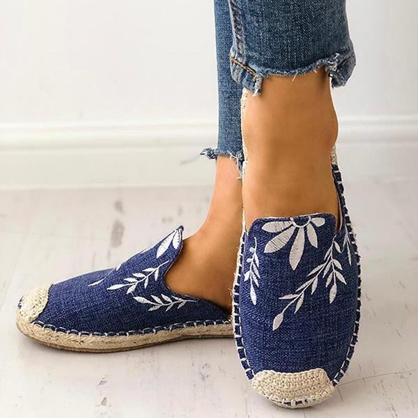 Fashion Embroidered Espadrille Flat Slippers