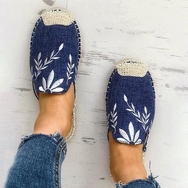 Fashion Embroidered Espadrille Flat Slippers