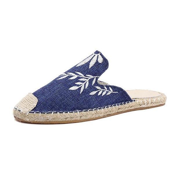 Fashion Embroidered Espadrille Flat Slippers