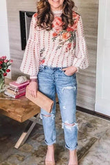 Chiffon Printed Lantern Sleeve Shirt