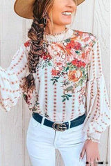 Chiffon Printed Lantern Sleeve Shirt