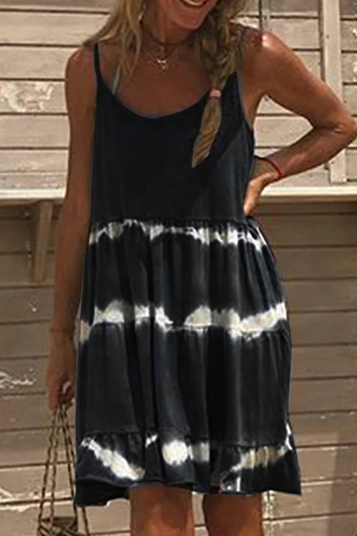 Tie Dye White Striped Mini Dress