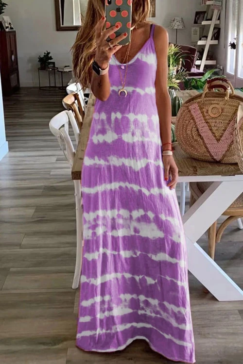 Tie Dye Striped Maxi Dress