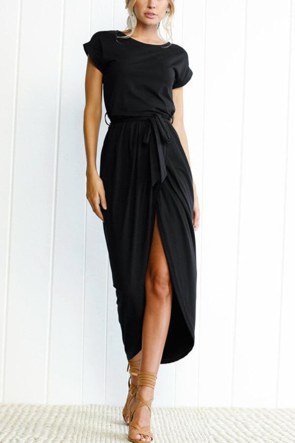 Fashion Slim Slit Solid Color Dress