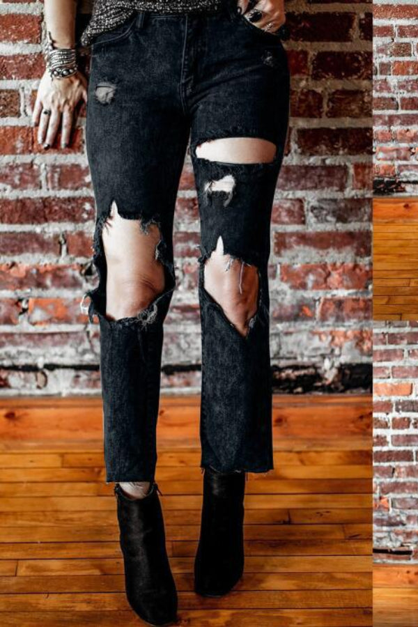 Vintage Denim Distressed Straight Pants