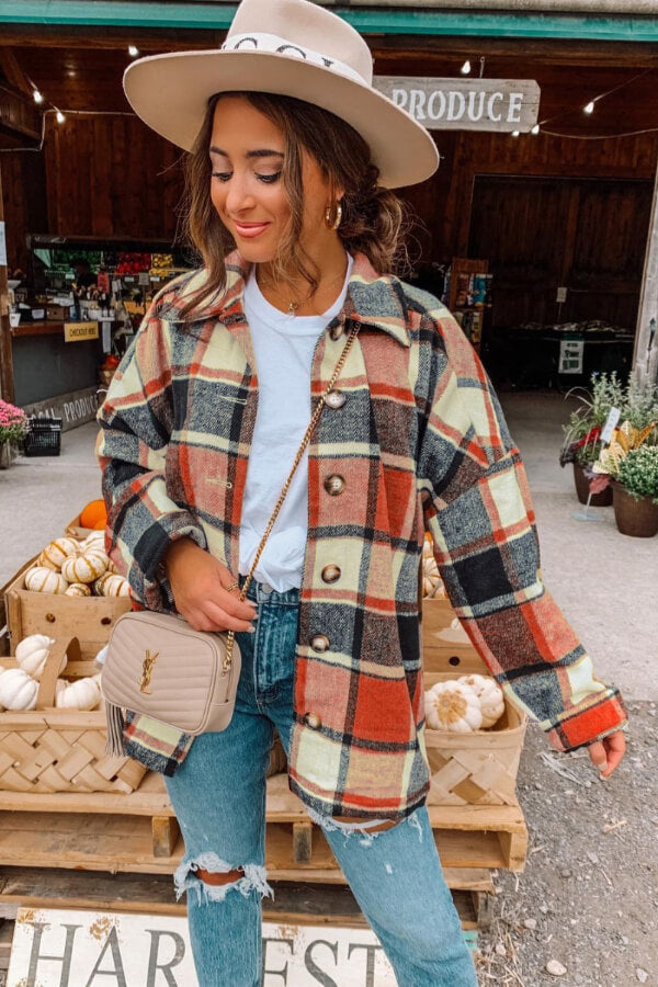 Fashion Regular Plaid Loose Shirt Coat