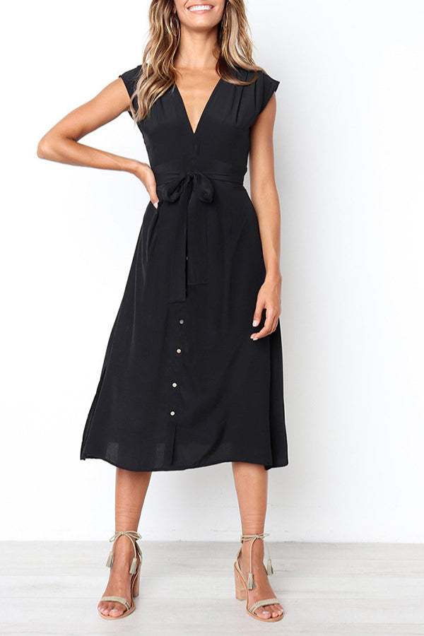 Fashion Elegant V Neck Button Dress