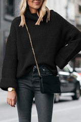 Casual Solid Color High Neck Loose Knit Sweater