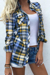 Fashion Plaid Pocket Turn-Down Collar Shirt