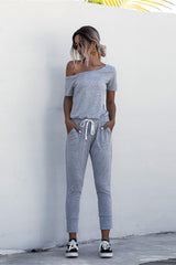Fashion Off The Shoulder Solid Color Jumpsuit