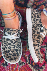 Fashion Leopard Lace Up Round Toe Flat Sneakers