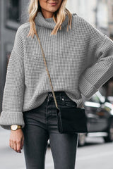 Casual Solid Color High Neck Loose Knit Sweater