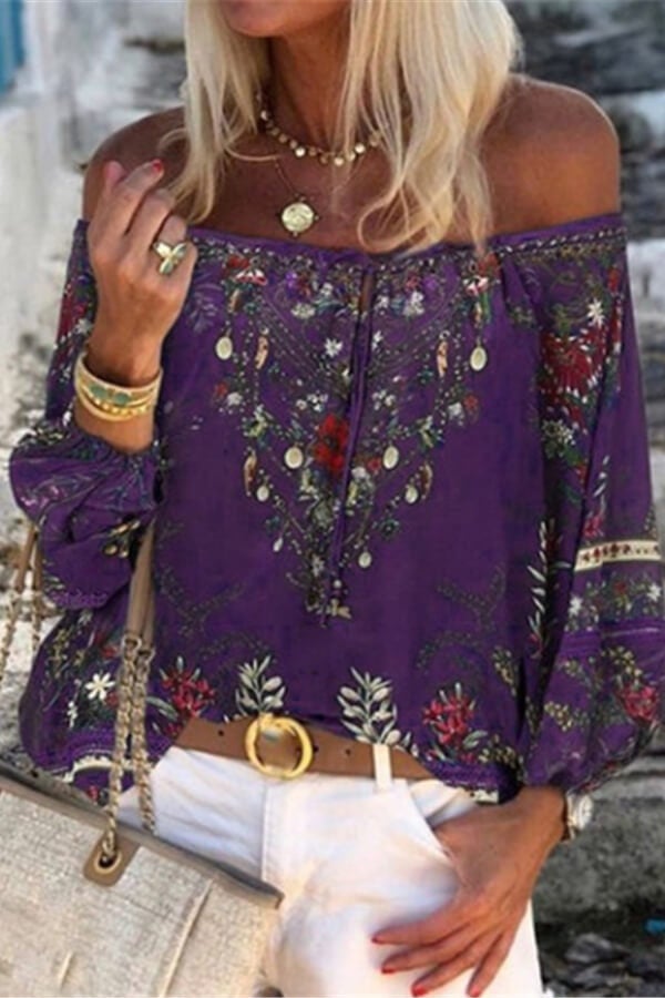 Fashion Off The Shoulder Floral Print Top