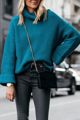 Casual Solid Color High Neck Loose Knit Sweater