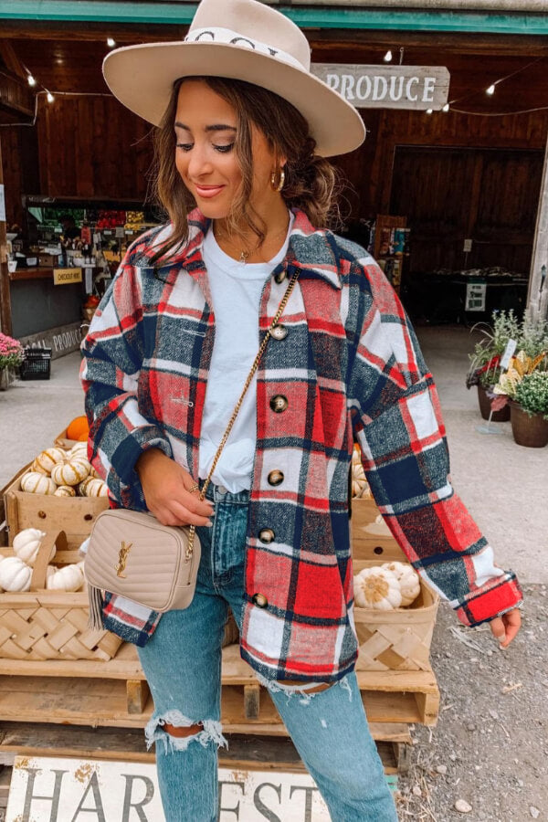 Fashion Regular Plaid Loose Shirt Coat