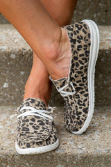 Fashion Leopard Lace Up Round Toe Flat Sneakers