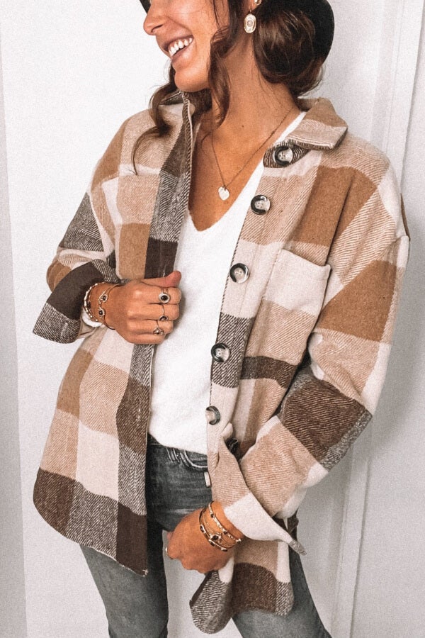 Fashion Plaid Loose Woollen Coat