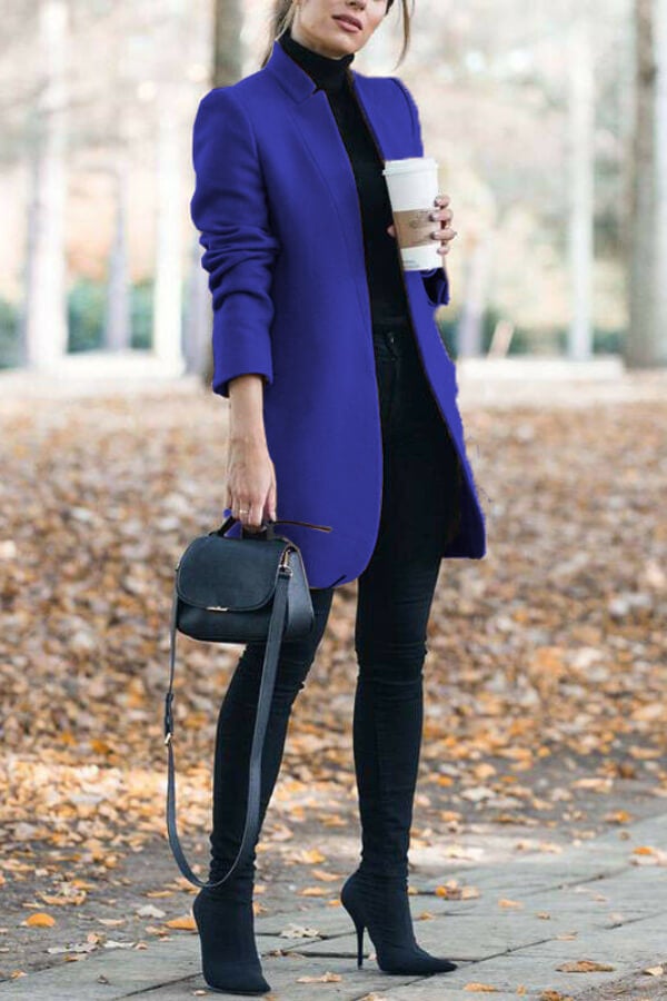 Sale Elegant Fall Outfits Fashion Solid Color Stand-up Collar Coat