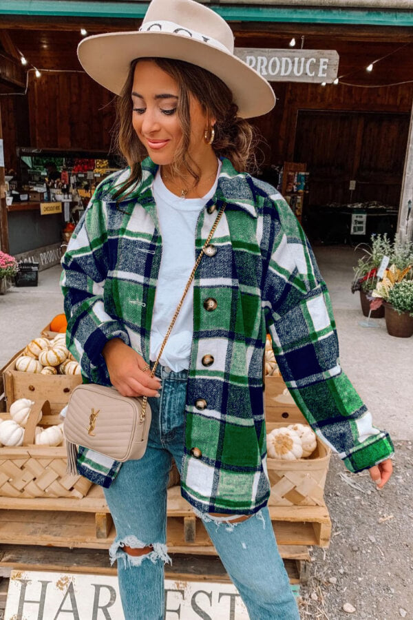 Fashion Regular Plaid Loose Shirt Coat