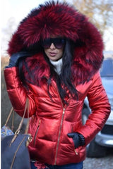 Fashion Solid Color Thick Fur Collar Down Jacket