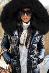 Fashion Solid Color Thick Fur Collar Down Jacket