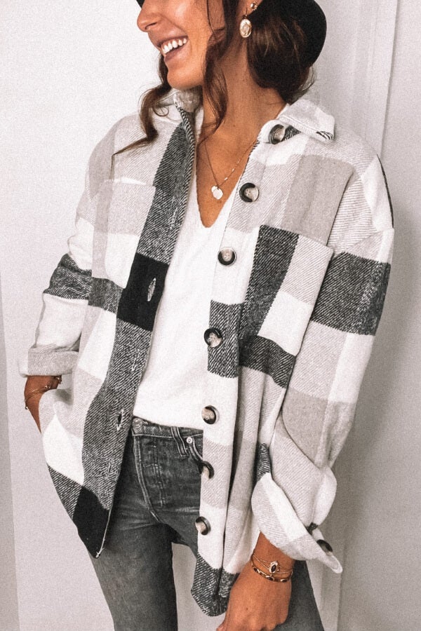 Fashion Plaid Loose Woollen Coat