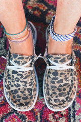 Fashion Leopard Lace Up Round Toe Flat Sneakers