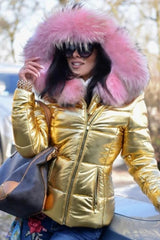 Fashion Solid Color Thick Fur Collar Down Jacket