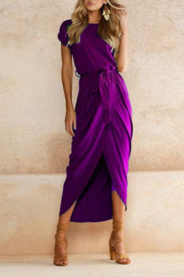 Fashion Slim Slit Solid Color Dress