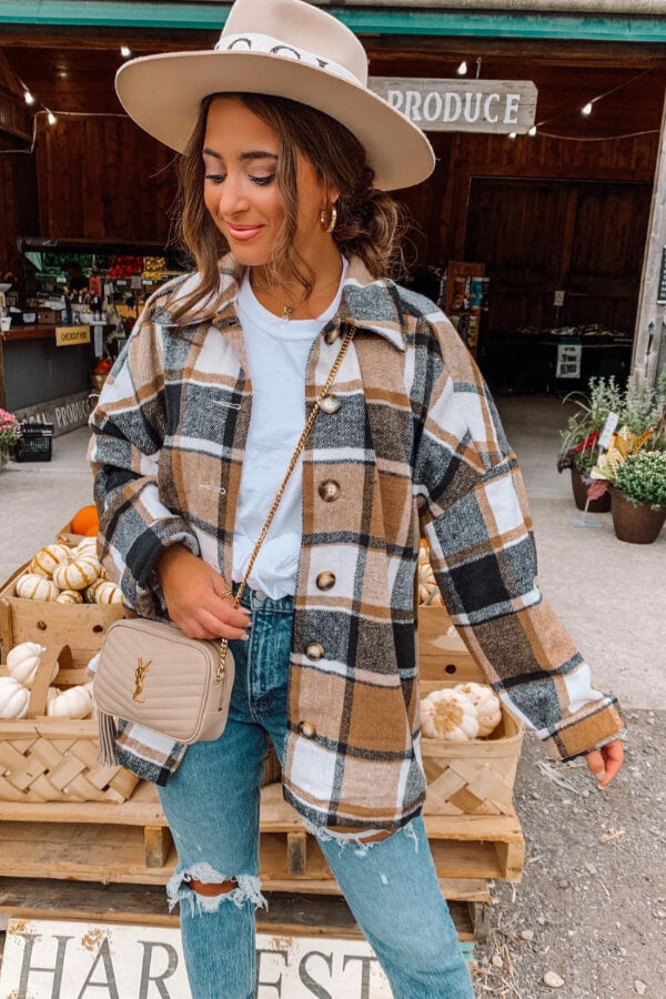 Fashion Regular Plaid Loose Shirt Coat